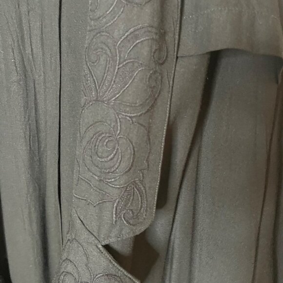 Surya Womens Duster Black Size Large Vintage Open Front Embroidered Rayon Pocket - Picture 14 of 16